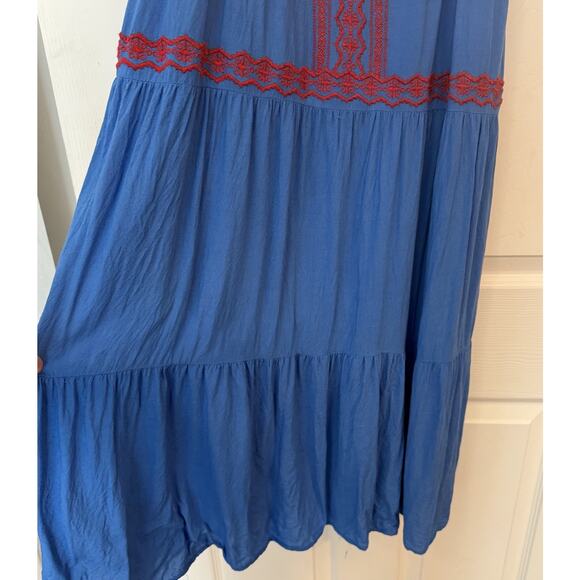 Skies Are Blue Maxi Sundress Sz S Blue Embroidered Adj. Straps Tiered Ruffle EUC - Picture 4 of 14